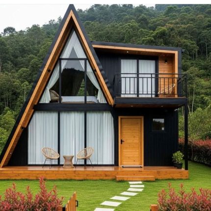 Jual Rumah Kayu A-Frame Segitiga Rooftop Modern Custom